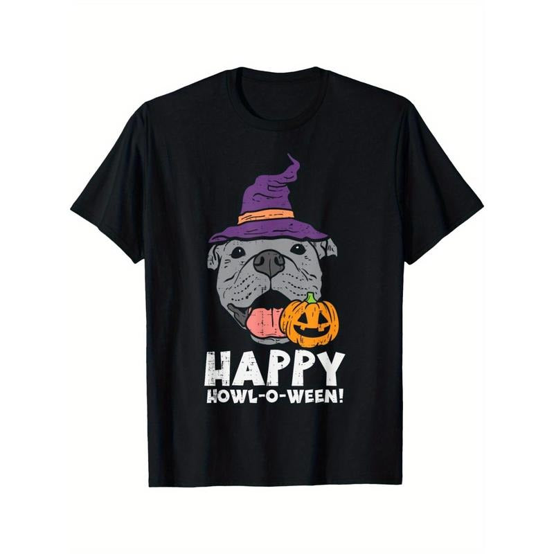 Pit Bull Witch Happy Halloween Pumpkin Halloween Pit Bull dog T-shirt Made in USA