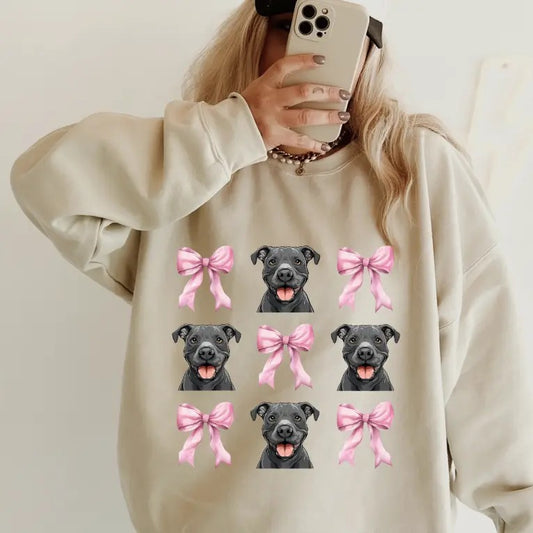 Pitbull with Bows Sweatshirt ~ Sweatshirt Unisex Apparel Relaxed Fit Printed in the USA Clothing Womenswear Casual and Comfortable