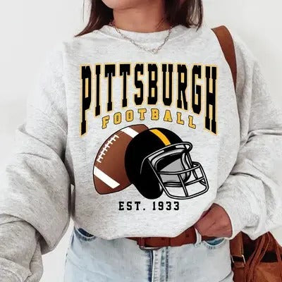 Pittsburgh Football Sweatshirt, Vintage Unisex Pittsburgh Crewneck, Gift for Football Fan, Oversized Pittsburgh Sweatshirt Cotton Fit