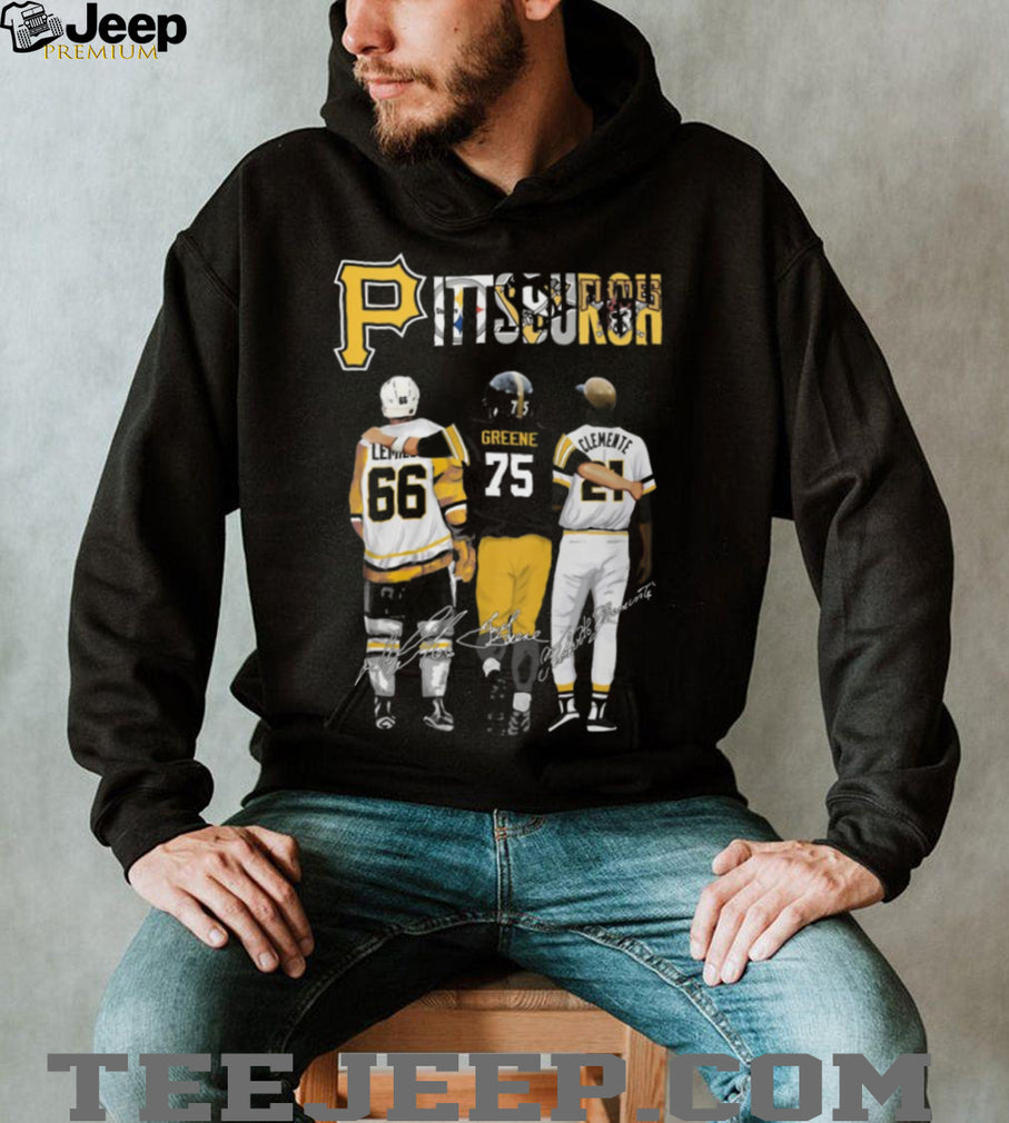 Pittsburgh Sports Heritage T Shirt Lemieux, Greene, and Clemente Signatures