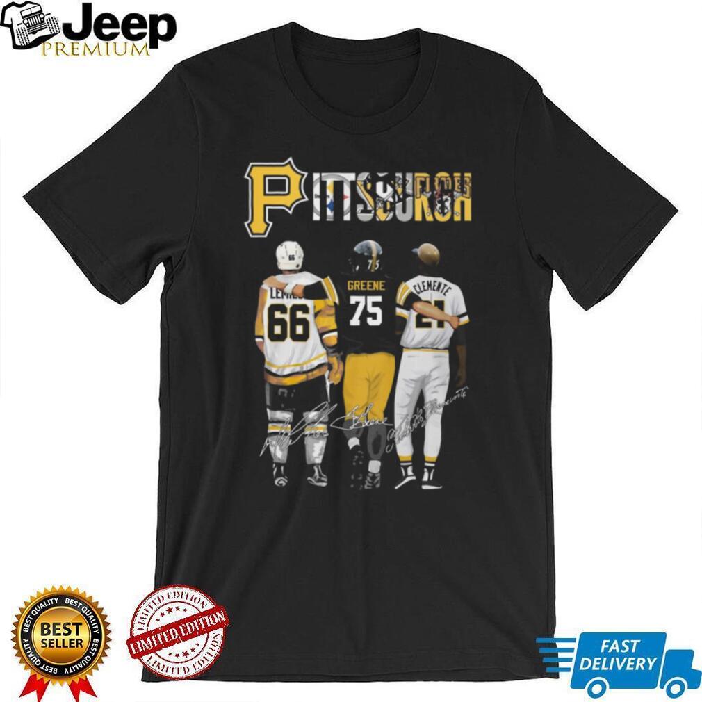 Pittsburgh Sports Heritage T Shirt Lemieux, Greene, and Clemente Signatures