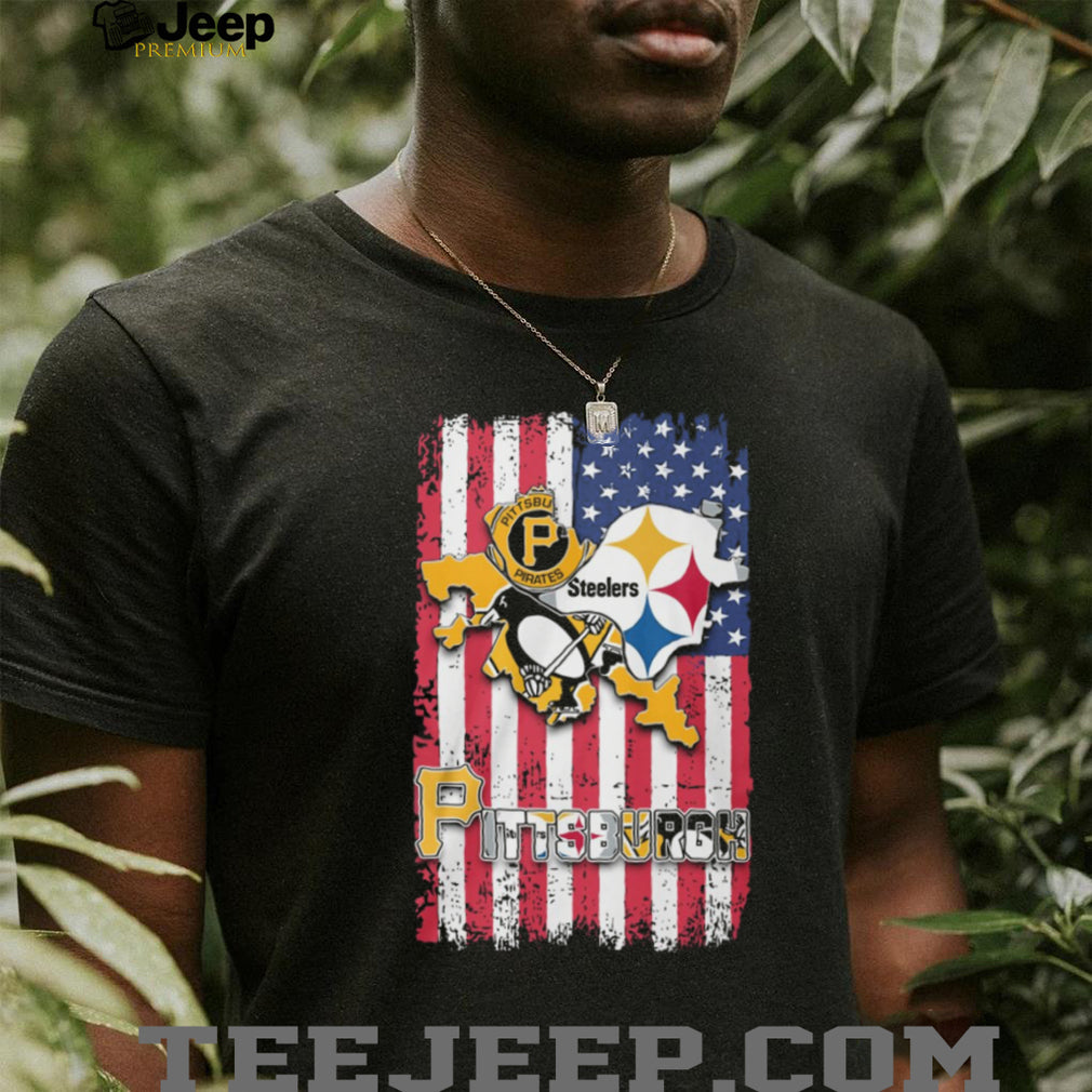 Pittsburgh Sports Teams City Pride American Flag Graphic T Shirt