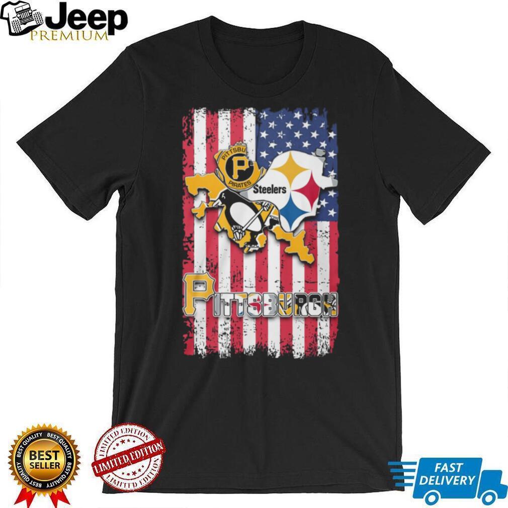 Pittsburgh Sports Teams City Pride American Flag Graphic T Shirt