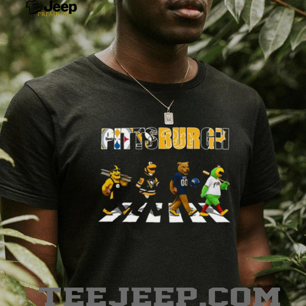 Pittsburgh Sports Teams Mascots Abbey Road Crossing Steelers Penguins Pirates Panthers T Shirt