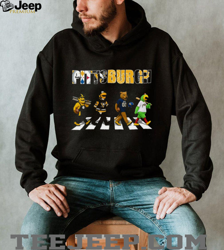Pittsburgh Sports Teams Mascots Abbey Road Crossing Steelers Penguins Pirates Panthers T Shirt