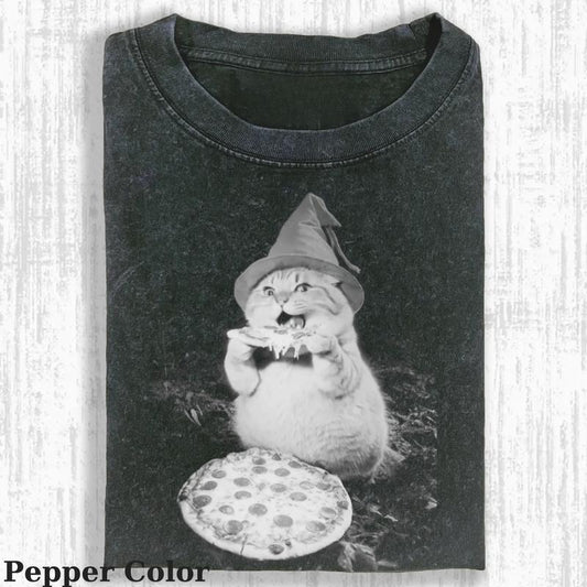 Pizza Lover Cat Vintage Tee, Cat T-Shirt, Meme Cringe Funny Dumb Shirts, Unisex Movie Shirt Menswear Womenswear Streetwear