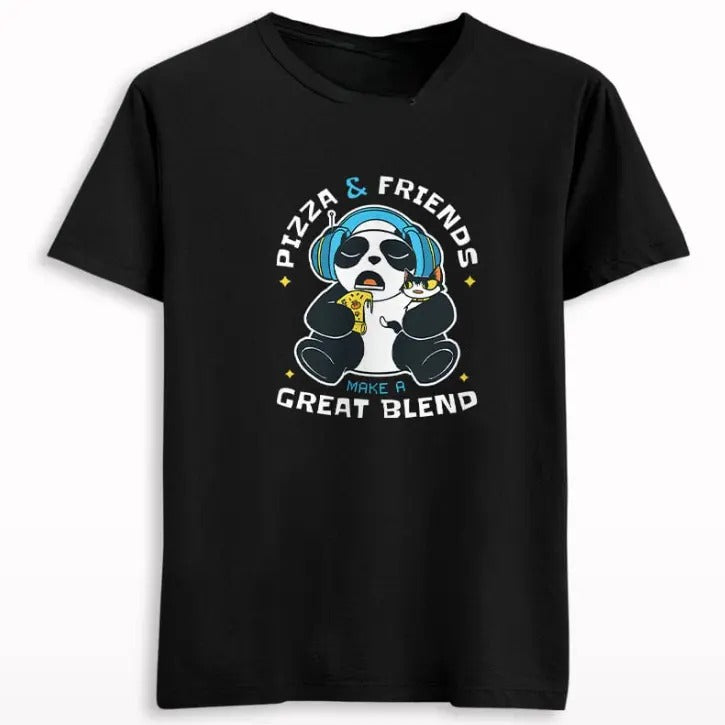 Pizza and Friends Unisex T-Shirt - Graphic Tee, Crew Neck, Short Sleeve, Medium, All Seasons, Machine Washable, Casual Style - Tropical, Streetwear