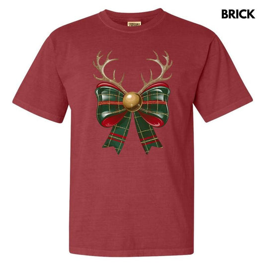 Plaid Antler Bow Comfort Colors T-Shirt 'NLB'