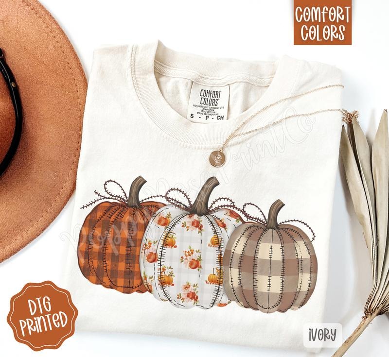 Plaid Floral Pumpkins Comfort Colors, Trendy Women's Fall Tshirt Hoodie, Sweatshirt | WearSparks.com