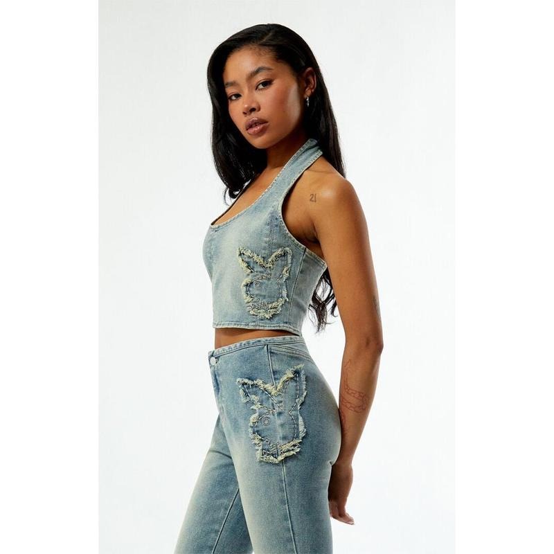 Playboy Women's By PacSun Denim Halter Top