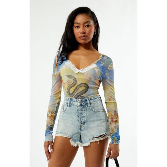Playboy Women's By PacSun Snake Mesh Long Sleeve Bodysuit