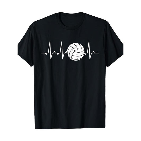 Playful Print, Men's Volleyball Heartbeat Graphic Tee - 100% Cotton, Casual Crew Neck Short Sleeve Shirt for All Seasons made in usa