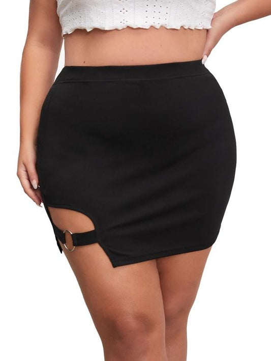Plus Size Casual Cut Out Side Stretchy Skinny Bodycon Mini SkirtY2K