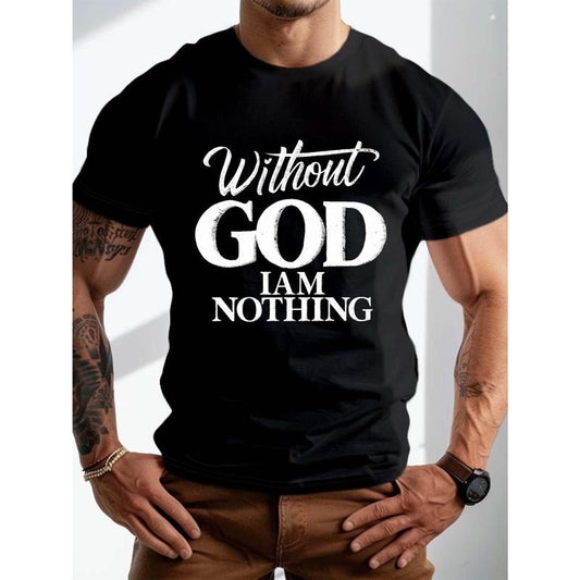 Plus size Men's summer T-shirt, God elegant graphic printed short sleeve T-shirt trend casual top for everyday life, tall guy, high quality Made in USA