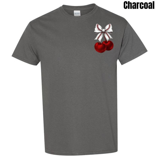 Pocket Size - Cherries Baseball Bow Gildan Short Sleeve T-Shirt 'NLB'