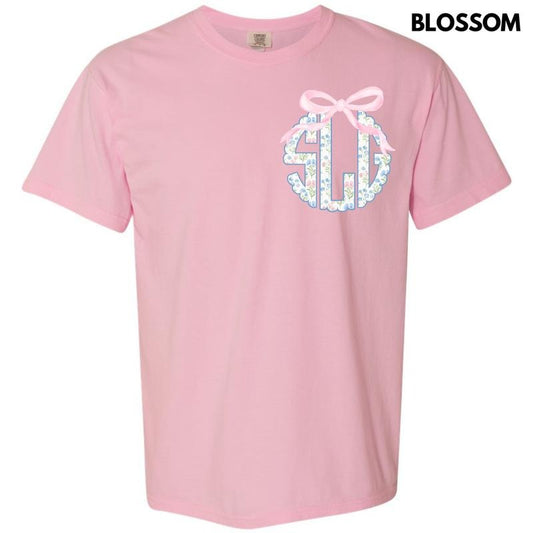 Pocket Size - Grandmillennial Floral Monogram Comfort Colors T-Shirt 'NLB'