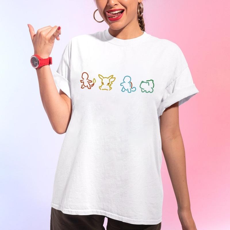 Pokemon Silhouette Shirt, Pokemon Lover Gift, Pikachu, Bulbasaur, Retro Cartoon, 90s Tee,Gift for Youth, Anime Shirt, Trendy Shirts