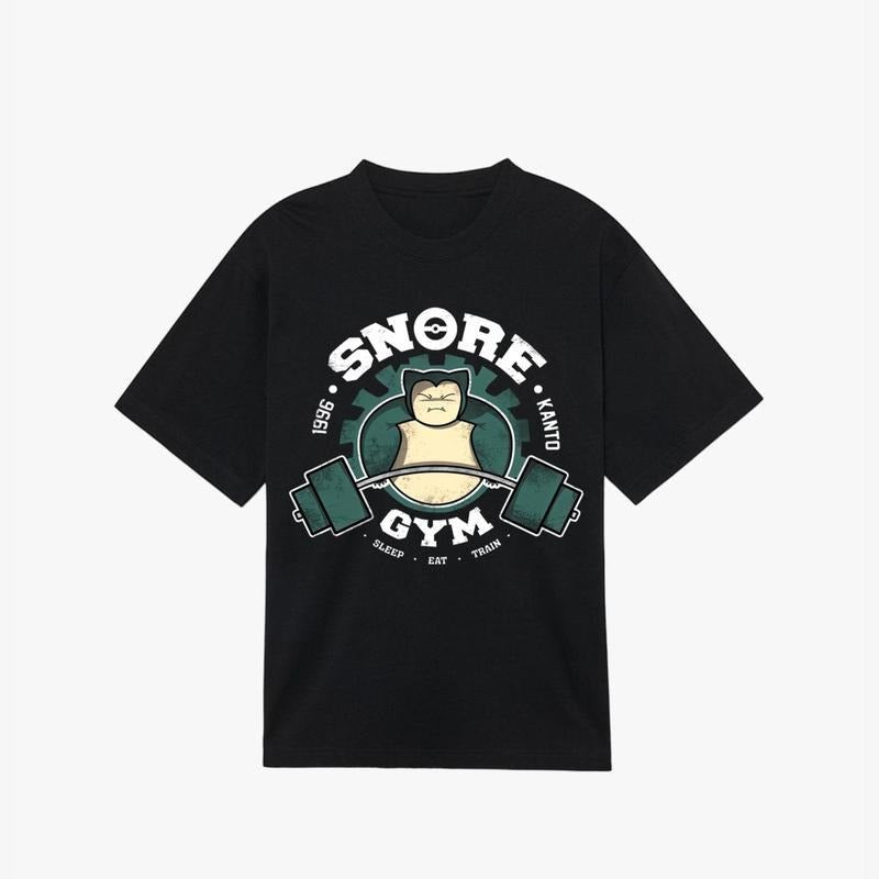 Pokemon Snorlax Gym T-shirt Cool Anime & Manga Unisex T-shirt Anime merch Gift for Anime enthusiasts crew neck plaid