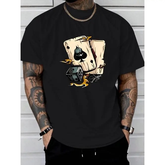 Poker A print tee shirt, Tees for Men, Casual Short Sleeve T-shirt for summer Made in USA