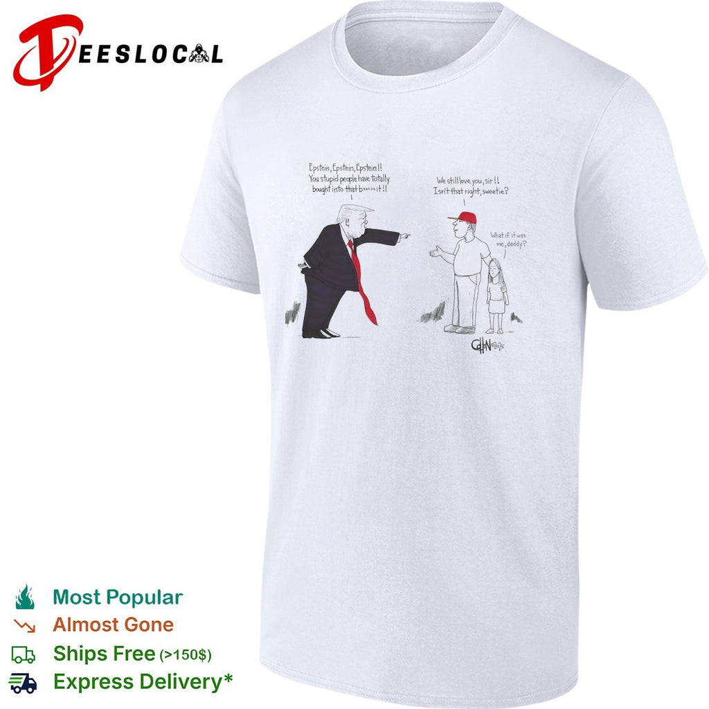 Political cartoon about Epstein and Trump shirt