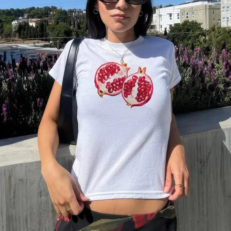 Pomegranate Graphic Baby Tee, Vintage Graphic Baby Tee, Fruit Graphic Baby Tee, Cute Pomegranate Fruit T-Shirt, Gift For Her
