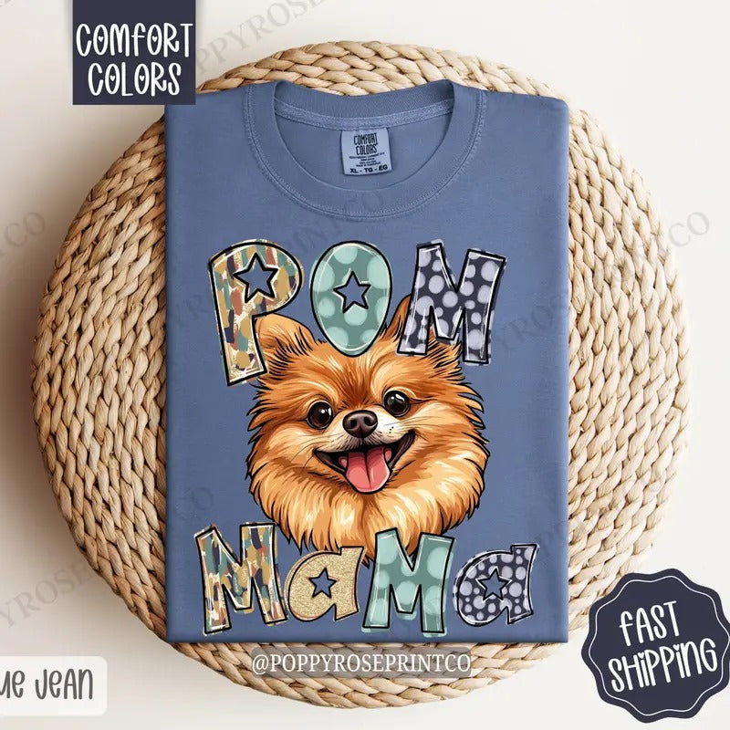Pomeranian Mama Comfort Colors, Dog Mom Tee, Cute Pom Mama Women's Tshirt