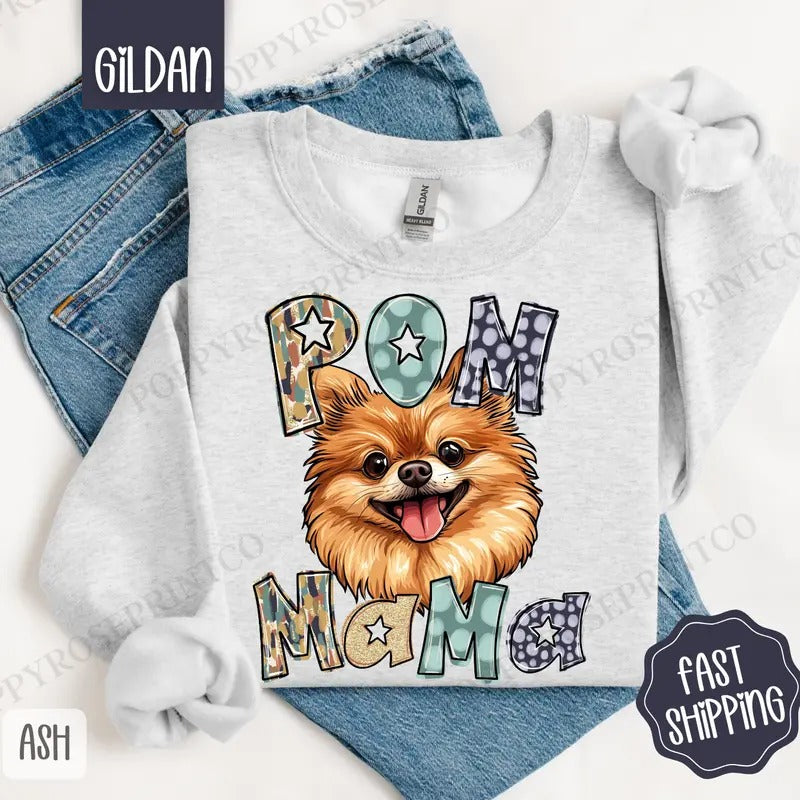 Pomeranian Mama Sweatshirt, Pom Mama Women's Crewneck, Cute Dog Mom Women's Sweatshirt T-Shirts, Hoodie | WearSparks.com