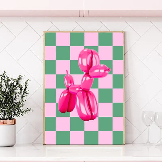 Pop Art Balloon Dog Wall Art, Preppy Pink Prints Boho Eclectic Decor Funny Gift, Nursery Playroom Prints, Gifts For Girls...