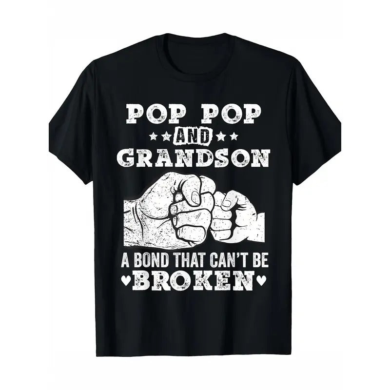 Pop Pop And Grandson A Bond That Cant Be Broken Grandpa Gift T-Shirt -100% Cotton Made in USA