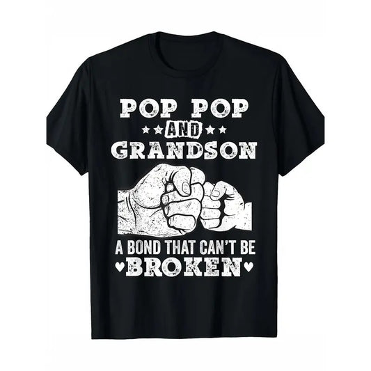 Pop Pop And Grandson A Bond That Cant Be Broken Grandpa Gift T-Shirt -100% Cotton Made in USA