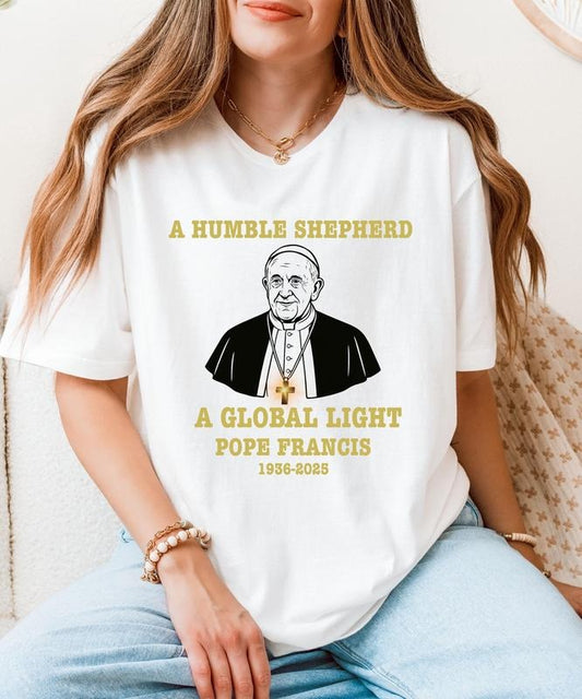Pope Francis Shirt, Catholic Memorial Tee Casual Style Crew Neck Short Sleeve T-Shirt Tops Trendy for Unisex