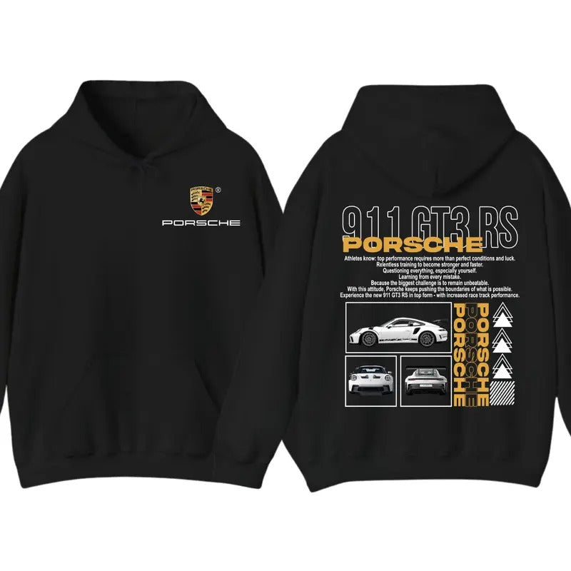 Porsche 911 GT3 RS Hoodie, Aesthetic 2-Sided Pullover for Men & Women, Cotton Menswear Top, Trendy Streetwear Sweatshirt Casual Apparel