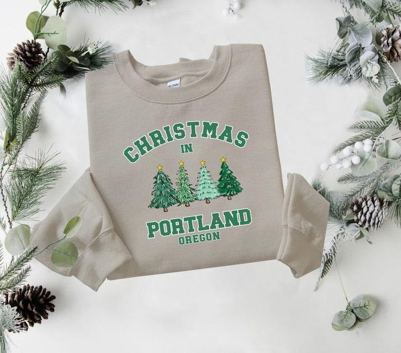 Portland Oregon Christmas Sweatshirt, Portland Sweater, Oregon Shirt, Personalized City Name Shirt, Christmas Trip, Christmas tree  T-shirt, sweater and Hoodie