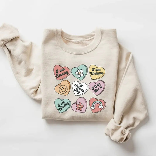 Positive Affirmations Sweatshirt, Teacher Valentine Sweatshirt, Teacher Valentine Sweatshirt, Retro Heart Sweatshirt