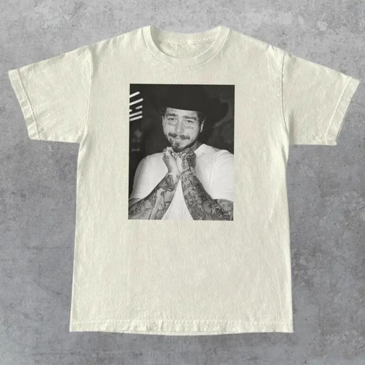 Posty Twelve Carat Europe Shirt, Posty Y2k Vintage Bootleg Rapper Tshirt, Love Rapper, Fan Post Malone Menswear Top Underwear Man Tshirt Streetwear Tropical Shortsleeve Bestie Crewneck Round Neck