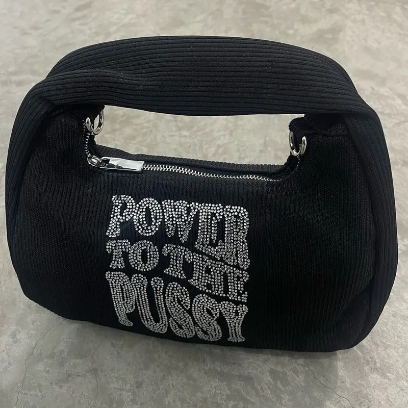 Power to the P Rhinestoned Purse with Chain - Women's Crossbody & Shoulder Bag