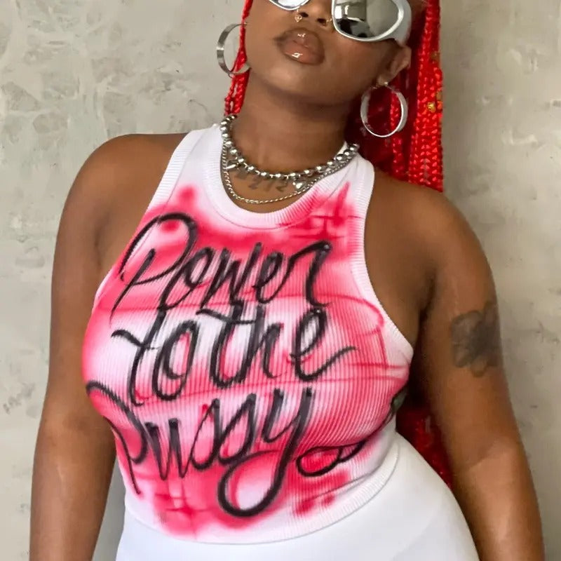 Power to the P Ribbed Airbrush Tank Top Crew Neck christmas shirt