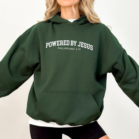 Powered By Jesus Unisex Hoodie, Bible Verse Graphic Hoodies, Faith Unisex Hoodie, Christian Outfits, Religious Gifts For...