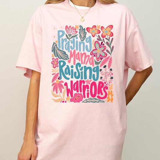 Praying Mama Raising Warriors Shirt, Boho Floral Mom Tee, Retro Wildflower Mama Shirt, Mother's Day Gift, Faith Mom Life...