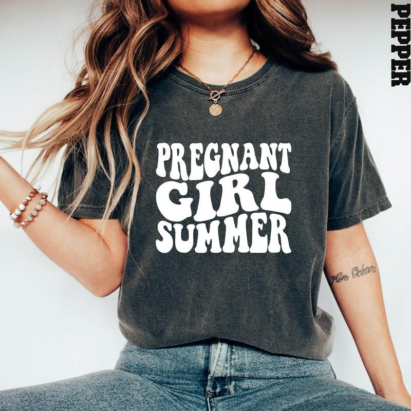 Pregnant Girl Summer Shirt, Pregnant Shirt, Mothers Day Shirt, Baby Announcement, Pregnancy Reveal, Baby Shower Gift