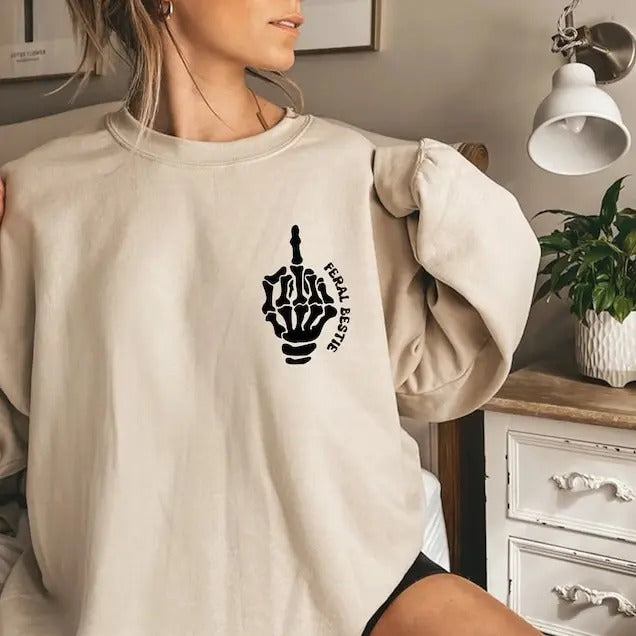 Premium  Best Friend Sweatshirt, Somebody's Feral Bestie Sweatshirt,Feral Bestie Sweater,Bestie Sweater,Funny Shirt,Gift...