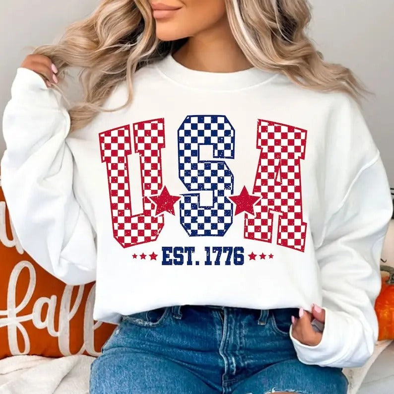 Premium  Checkered USA, 4th of July , Fourth Of July, USA , 1776 , America , Independence Day sweatshirt