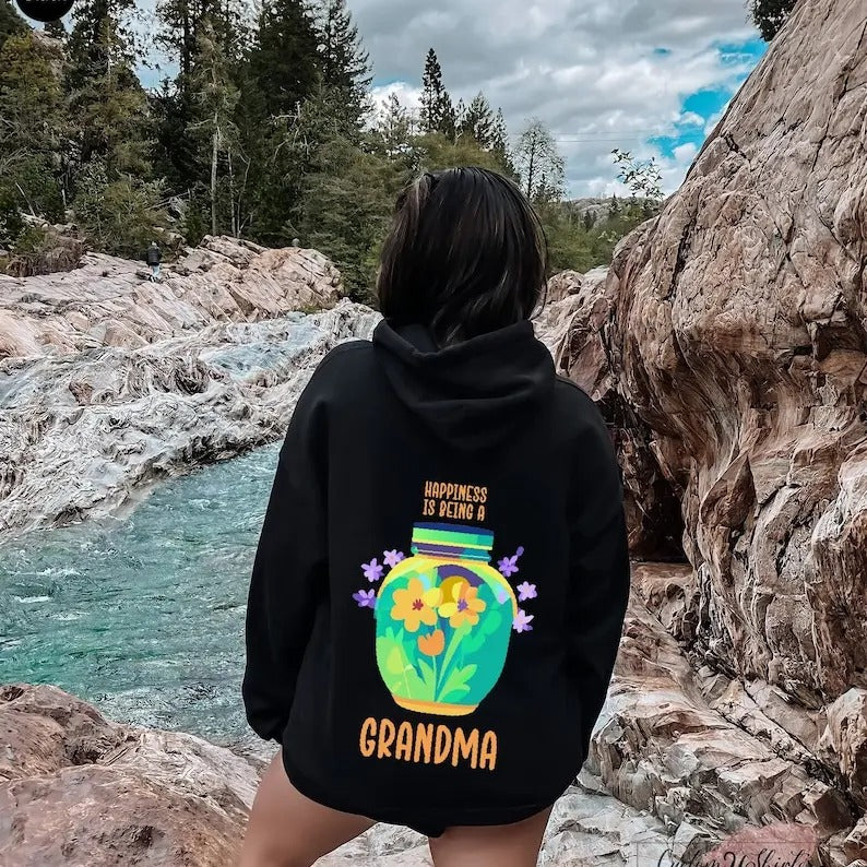 Premium  Happiness is Being a Grandma Hoodie, Houseplants Shirt For Women, Wildflower Shirt, Grandma Hoodie, Mother's Day Gift