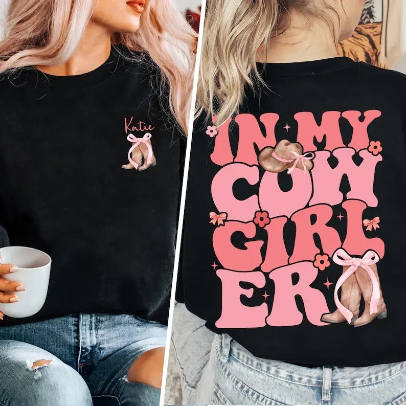 Premium  In My Cow Girl Era Shirt, Pink Coquette Shirt, Custom Bows Shirt, Cowgirl Era,Pink Bow, Soft Girl Era,Gifts for...