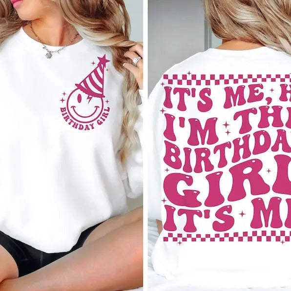 Premium  It's Me, Hi I'm The Birthday Girl, Birthday Party , Trendy Retro Groovy Wavy Stacked sweatshirt