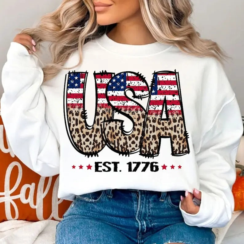 Premium  Leopard USA Est. 1776 , 4th of July , Fourth Of July , USA Png, America , Independence Day sweatshirt