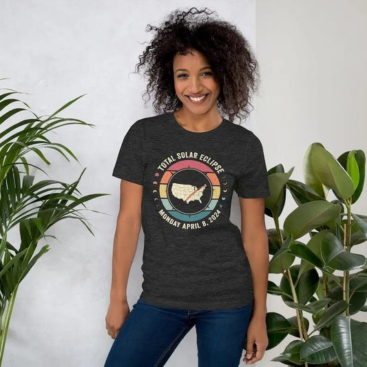 Premium  Total Solar Eclipse Double Sided Shirt, USA Map American Tour 2024 Tee, Cities States Totality Path, Front and Back, Eclipse Souvenir Gift