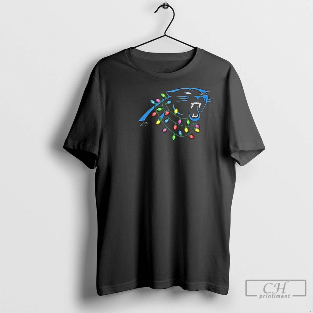 Premium Carolina Panthers Primary Logo Holiday Lights 2025 Circle Black