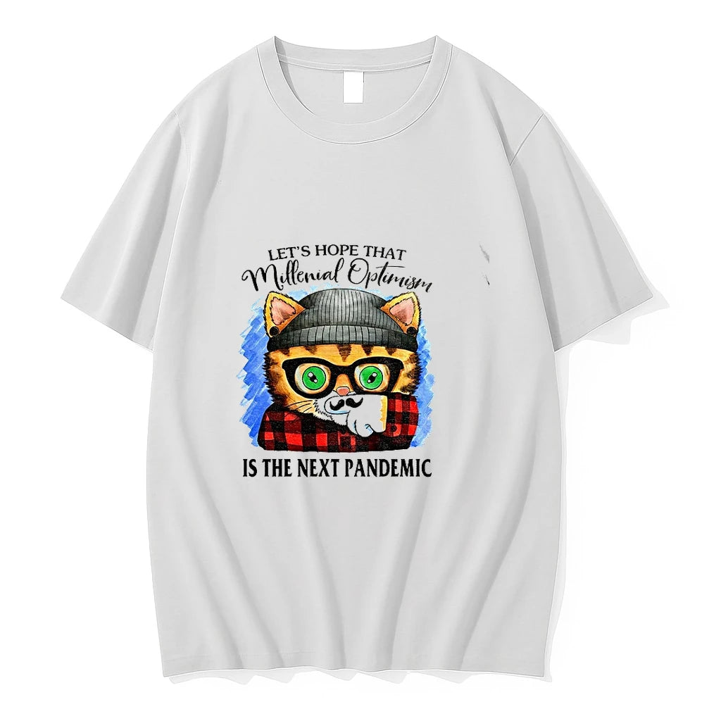 Premium Cat Wearing Hipster Beanie And Plaid With Lets Hope That Millenial Optimism Tshirts