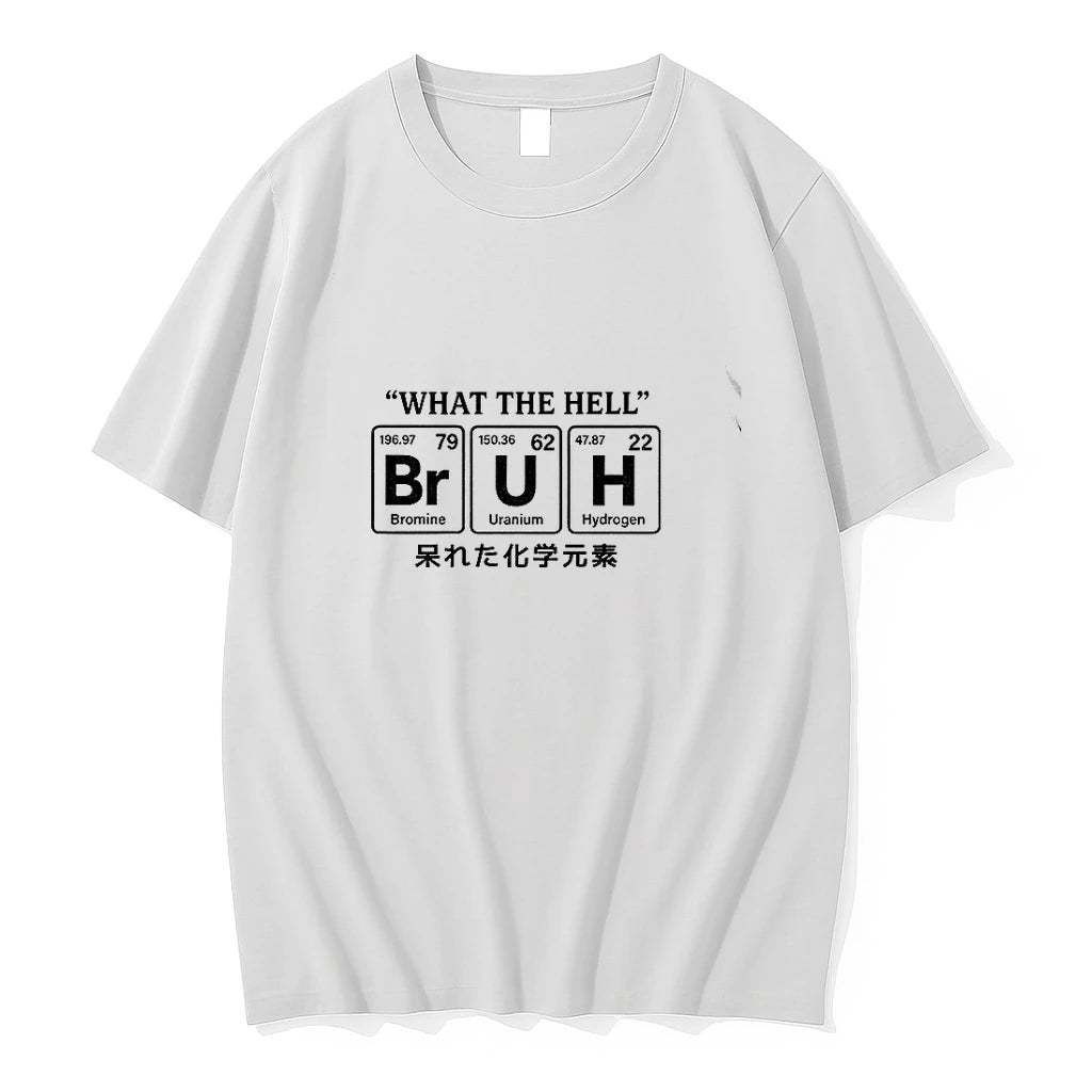 Premium Funny Science Element Featuring What The Hell Bruh And Japanese Text Tshirts